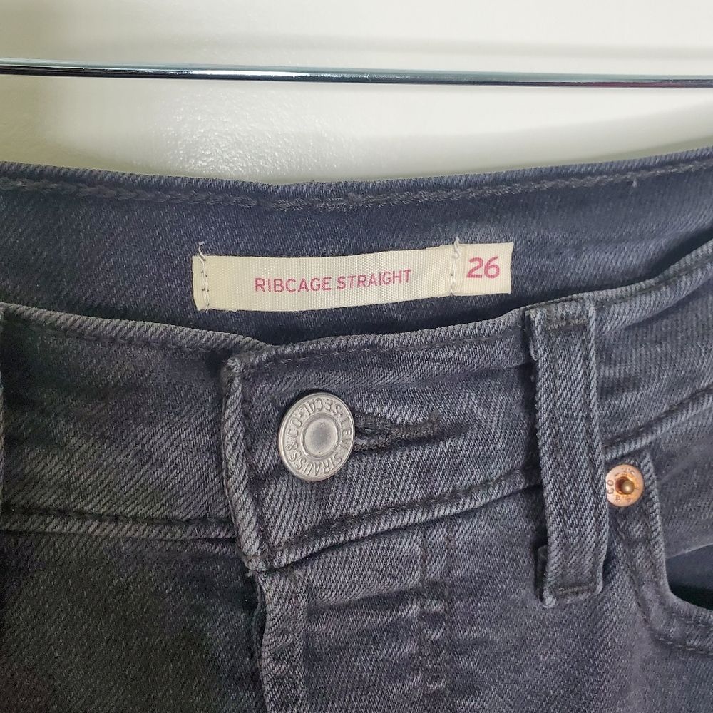 Levi's Black High Rise Ribcage Straight Full Length Jeans - Picture 9 of 11